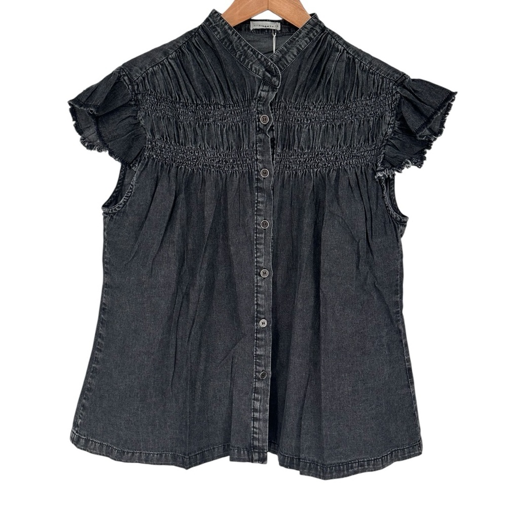 And The Why Grey Flutter Cap Sleeve Top size 1X Mineral Wash Button Down Shirt